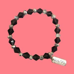 "Beautiful" tag silver and dark purple bracelet~ 7 inches